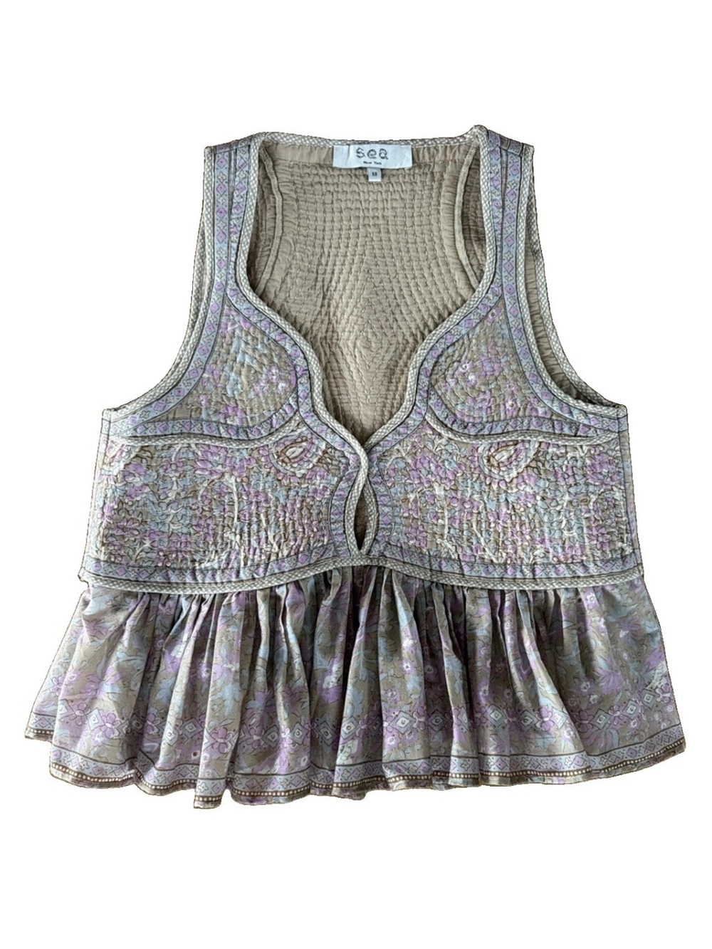 Sea New York Gisela Tank Top Size XS Quilted Peplum Keyhole Pullover Cotton